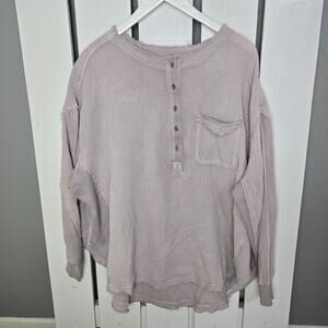 We The Free Free People Gauze Popover‎ Oversized Boxy Purple Blouse Top SM Boho